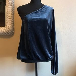 World Market One Sleeve Velvet Top